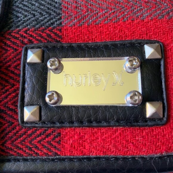 Hurley Red & Black Plaid Wool Wallet with Studded Leather Trim - Picture 4 of 6